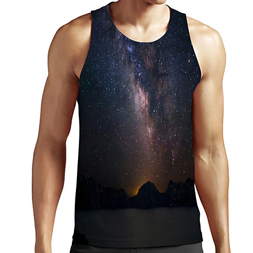 

Men's Unisex Tank Top Undershirt 3D Print Galaxy Graphic Prints Plus Size Print Sleeveless Casual Tops Basic Designer Big and Tall Black