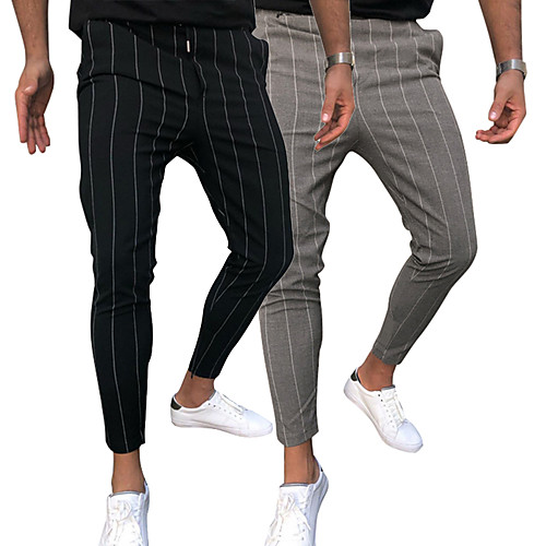 

Men's Basic Daily Going out Chinos Pants Stripe Full Length Drawstring Black Grey