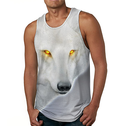 

Men's Tank Top Undershirt Shirt 3D Print Graphic Prints Fox Print Sleeveless Daily Tops Casual Designer Big and Tall Round Neck White / Summer