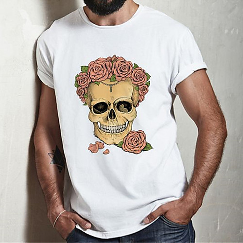 

Men's Unisex Tee T shirt Hot Stamping Graphic Prints Skull Plus Size Print Short Sleeve Casual Tops Cotton Basic Fashion Designer Big and Tall White