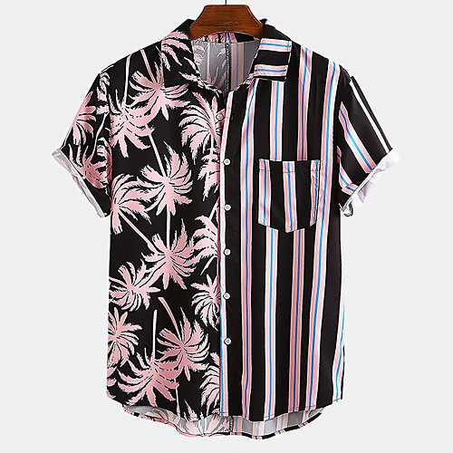 

Men's Shirt Striped Button-Down Short Sleeve Casual Tops Lightweight Casual Fashion Breathable Blue Blushing Pink