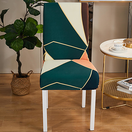 

Green Geometric Print Super Soft Chair Cover Stretch Removable Washable Dining Room Chair Protector Slipcovers Home Decor Dining Room Seat Cover