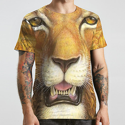 

Men's Unisex Tee T shirt 3D Print Graphic Prints Tiger Animal Plus Size Print Short Sleeve Casual Tops Fashion Designer Big and Tall Yellow