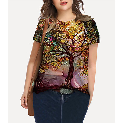

Women's Plus Size Tops T shirt Floral Graphic Print Short Sleeve Crewneck Basic Yellow Big Size XL XXL 3XL 4XL 5XL / Holiday