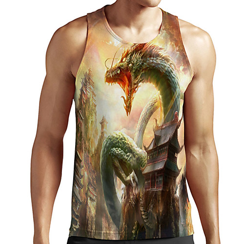 

Men's Unisex Tank Top Undershirt Shirt 3D Print Dragon Graphic Prints Plus Size Print Sleeveless Casual Tops Basic Designer Big and Tall Round Neck Gold / Summer