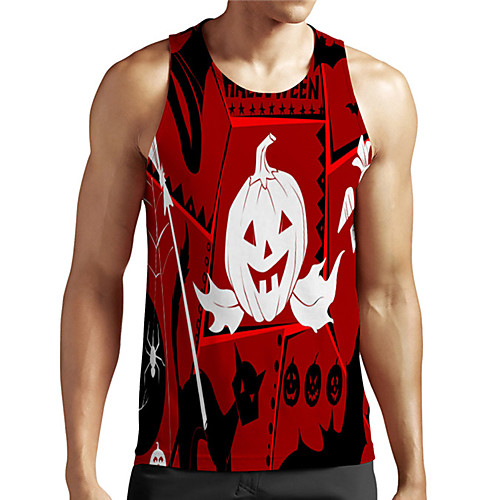 

Men's Unisex Tank Top Undershirt 3D Print Graphic Prints Pumpkin Plus Size Print Sleeveless Casual Tops Basic Designer Big and Tall Red