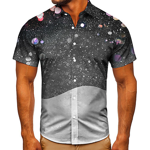 

Men's Shirt 3D Print Galaxy Graphic Prints Button-Down Short Sleeve Street Tops Casual Fashion Classic Breathable Black