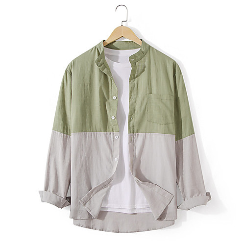 

Men's Shirt Color Block Button-Down Long Sleeve Casual Tops 100% Cotton Lightweight Casual Fashion Breathable Green
