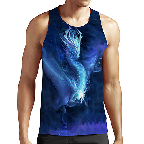 

Men's Unisex Tank Top Undershirt 3D Print Dragon Graphic Prints Plus Size Print Sleeveless Casual Tops Basic Designer Big and Tall Blue