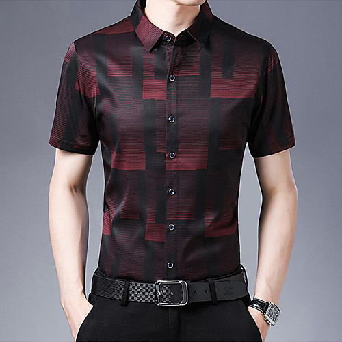 

Men's Shirt Striped Short Sleeve Casual Tops Business Simple Red Gray
