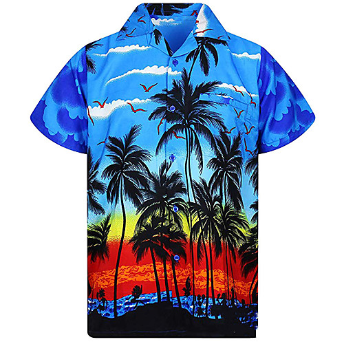 

Men's Shirt Beach Button-Down Short Sleeve Casual Tops Lightweight Casual Fashion Breathable Blue Red Yellow