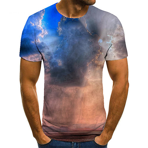 

Men's Unisex Tee T shirt 3D Print Color Block Graphic Prints Plus Size Print Short Sleeve Casual Tops Basic Fashion Designer Big and Tall Blue