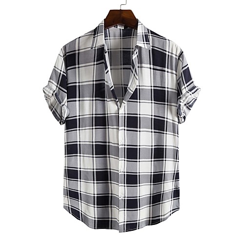 

Men's Shirt Other Prints Lattice Color Block Plus Size Print Short Sleeve Going out Tops Tropical Beach Black / White