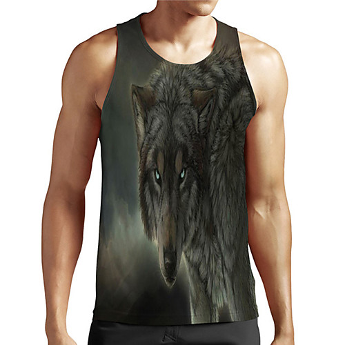 

Men's Unisex Tank Top Undershirt 3D Print Graphic Prints Wolf Plus Size Print Sleeveless Casual Tops Basic Designer Big and Tall Gray
