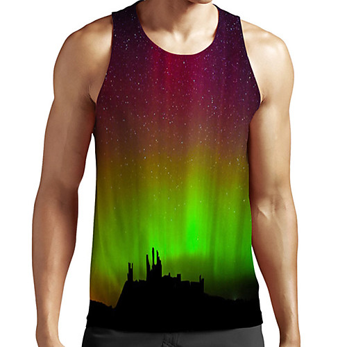 

Men's Unisex Tank Top Undershirt 3D Print Scenery Graphic Prints Plus Size Print Sleeveless Casual Tops Basic Fashion Designer Breathable Green