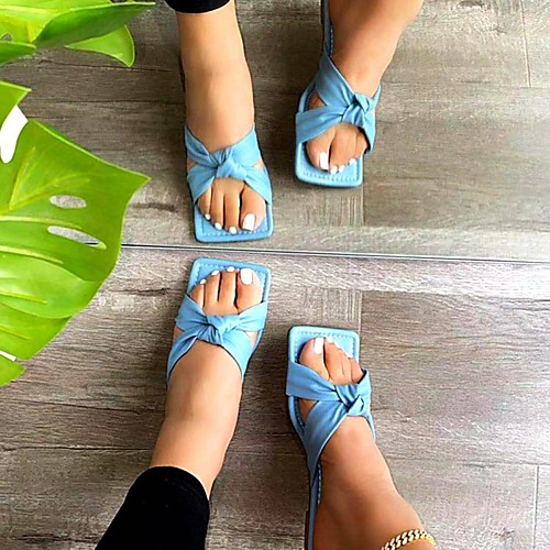 

Women's Sandals Outdoor Slippers Flat Heel Square Toe PU Synthetics Bowknot Solid Colored Almond White Black
