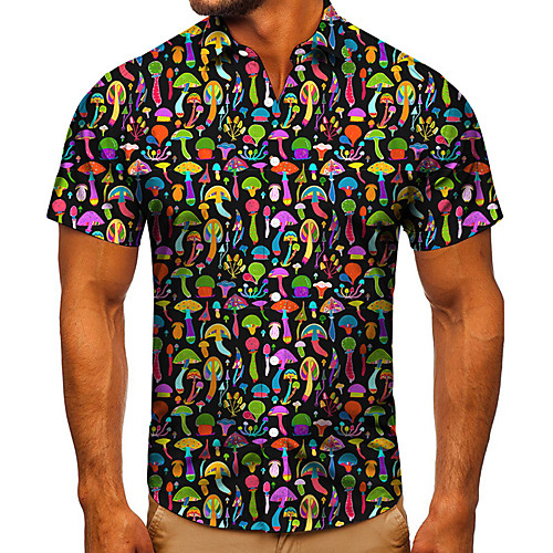 

Men's Shirt 3D Print Graphic Prints Mushroom Button-Down Short Sleeve Street Tops Casual Fashion Classic Breathable Rainbow