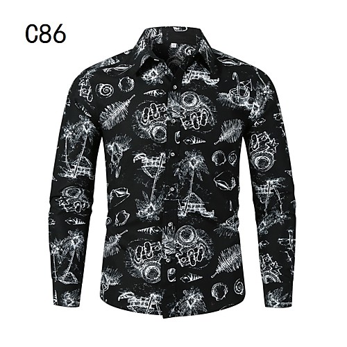 

Men's Shirt Other Prints Leaves Long Sleeve Casual Tops Chinoiserie Black