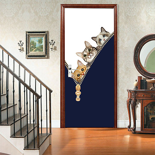 

2pcs Self-adhesive Creative 3 Cute Cats Door Stickers For Living Room Diy Decorative Home Waterproof Wall Stickers