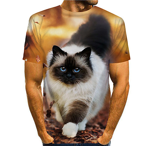 

Men's Tee T shirt Shirt 3D Print Cat Graphic Prints Print Short Sleeve Daily Tops Casual Designer Big and Tall Round Neck Yellow / Summer