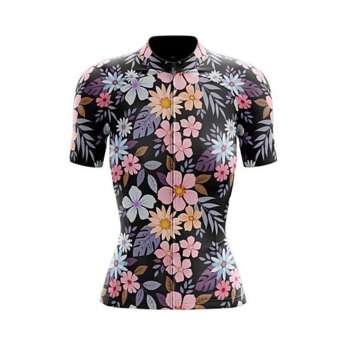 

21Grams Women's Short Sleeve Cycling Jersey Summer Spandex Polyester Black Floral Botanical Hawaii Bike Jersey Top Mountain Bike MTB Road Bike Cycling Breathable Reflective Strips Back Pocket Sports