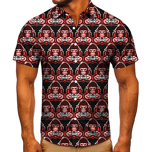 

Men's Shirt 3D Print Graphic Prints Monkey Button-Down Short Sleeve Street Tops Casual Fashion Classic Breathable Red