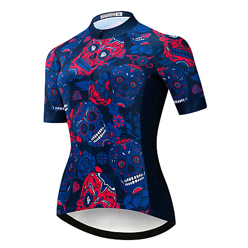 

21Grams Women's Short Sleeve Cycling Jersey Summer Spandex Polyester Dark Blue Sugar Skull Skull Bike Jersey Top Mountain Bike MTB Road Bike Cycling Quick Dry Moisture Wicking Breathable Sports