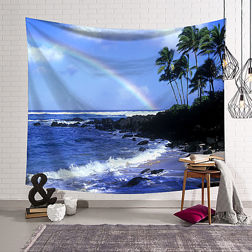 

Rainbow Ocean Beach Wall Tapestry Art Decor Blanket Curtain Hanging Home Bedroom Living Room Decoration Polyester