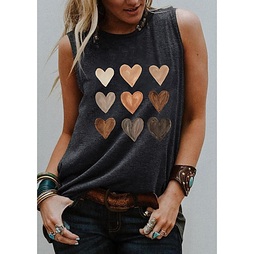 

Women's Tank Top Vest T shirt Graphic Heart Print Round Neck Basic Streetwear Tops Black Blue Light gray