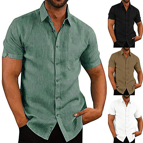 

Men's Shirt non-printing Solid Color Short Sleeve Casual Tops Simple White Black Khaki