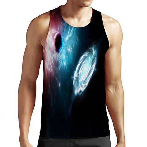 

Men's Unisex Tank Top Undershirt 3D Print Galaxy Graphic Prints Plus Size Print Sleeveless Casual Tops Basic Designer Big and Tall Black