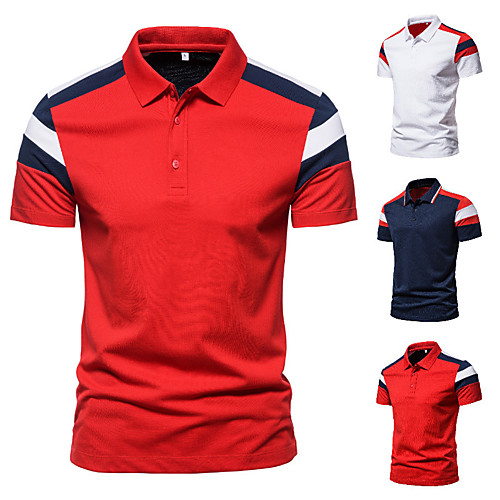 

Men's Golf Shirt Tennis Shirt non-printing Patchwork Patchwork Short Sleeve Casual Tops Simple Lightweight Comfortable White Red Navy Blue / Work