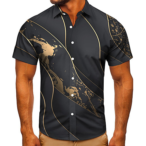 

Men's Shirt 3D Print Abstract Graphic Prints Button-Down Short Sleeve Street Tops Casual Fashion Classic Breathable Gray