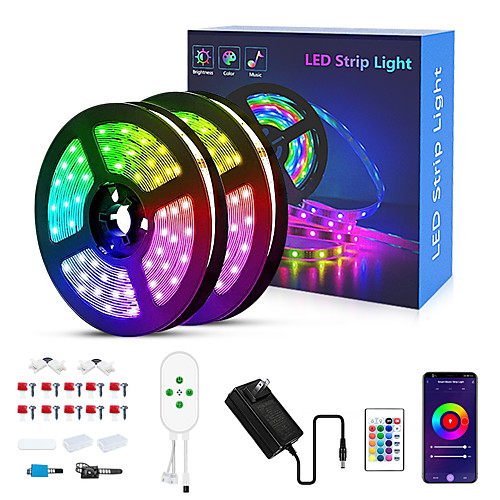 

LED Strip Lights RGB APP Smart Set LED Lights for Bedroom 10M 15M RGB Bluetooth Strip Lights 5050 SMD 24Keys Remote Controller Bluetooth Connector Bedroom New Year Television Decorating