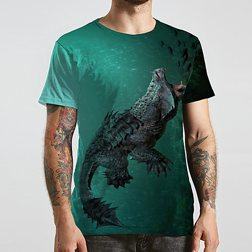 

Men's Unisex Tee T shirt 3D Print Graphic Prints Crocodile Plus Size Print Short Sleeve Casual Tops Basic Designer Big and Tall Blue
