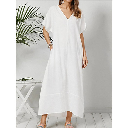 

Women's Swing Dress Midi Dress White Short Sleeve Solid Color Spring Summer Casual / Daily 2021 S M L XL XXL / Cotton / Cotton