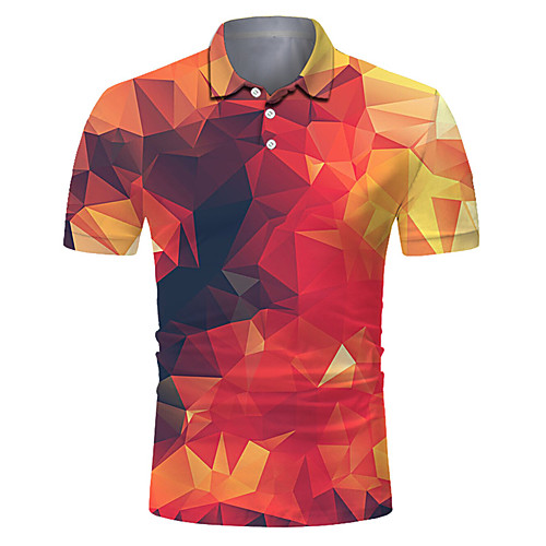

Men's Golf Shirt Tennis Shirt 3D Print Geometry Button-Down Short Sleeve Street Tops Casual Fashion Cool Breathable Orange / Sports