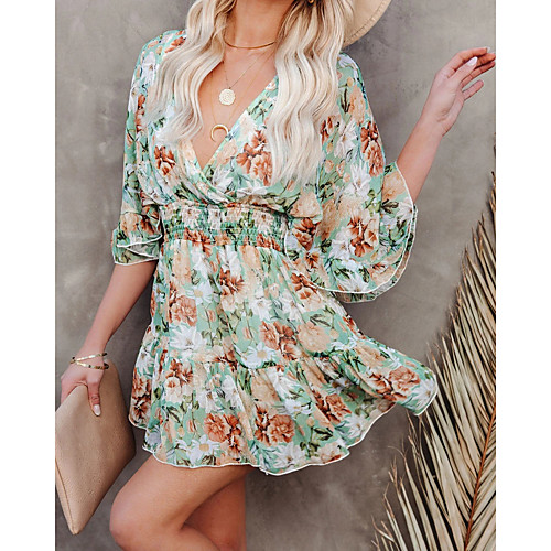 

2021 european and american cross-border spring and summer new style v-neck small floral sweet small fresh short dress 8221