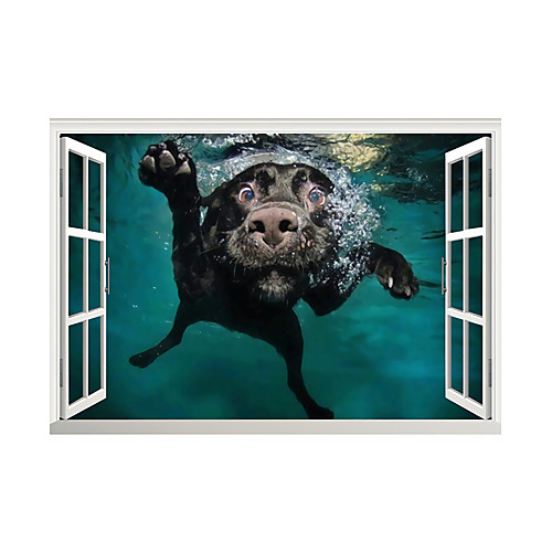 

3D False Window Dog Diving Home Children's Room Background Decoration Can Be Removed Stickers
