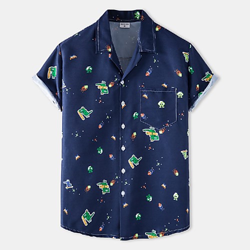 

Men's Shirt 3D Print Graphic Prints Print Short Sleeve Vacation Tops Beach Boho Navy Blue