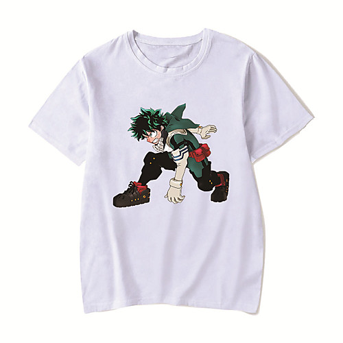 

Men's Unisex Tee T shirt Hot Stamping Anime Graphic Prints Plus Size My Hero Academia Print Short Sleeve Casual Tops Cotton Basic Designer Big and Tall White Black Red