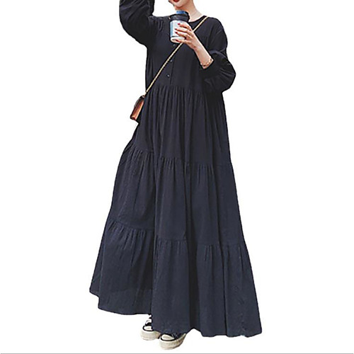 

Women's Swing Dress Maxi long Dress Black Long Sleeve Solid Color Spring Summer Casual / Daily Loose 2021 One-Size