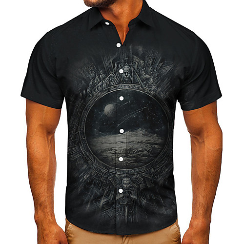 

Men's Shirt 3D Print Anime Graphic Prints Button-Down Short Sleeve Street Tops Casual Fashion Classic Breathable Black