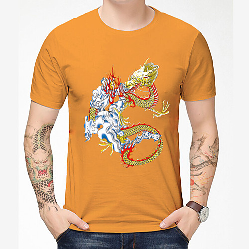 

Men's Unisex Tee T shirt 3D Print Dragon Graphic Prints Animal Plus Size Print Short Sleeve Casual Tops Basic Designer Big and Tall Orange