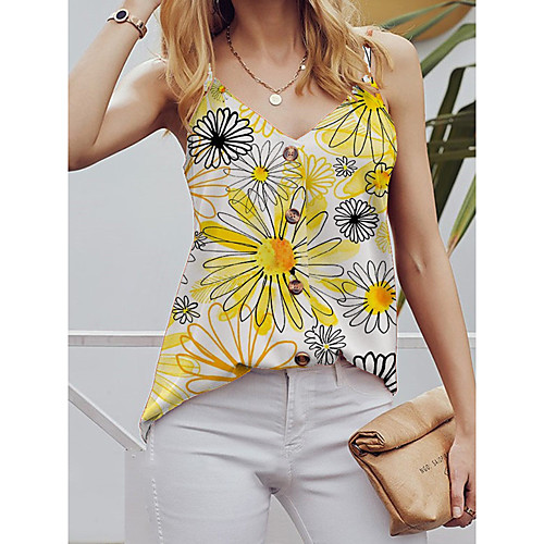 

Women's Holiday Floral Theme Camisole Blouse Tank Top Floral Graphic Print V Neck Streetwear Boho Tops Red Yellow Green