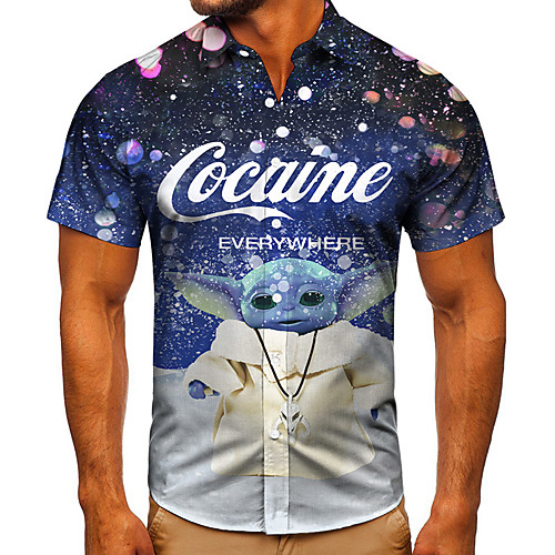 

Men's Shirt 3D Print Graphic Prints Letter Button-Down Short Sleeve Street Tops Casual Fashion Classic Breathable Blue