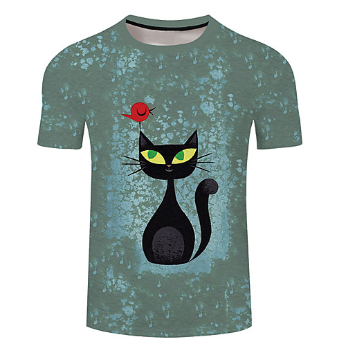 

Men's Unisex Tee T shirt 3D Print Cat Graphic Prints Plus Size 3D Print Short Sleeve Casual Tops Basic Designer Big and Tall Light Yellow Purple Red