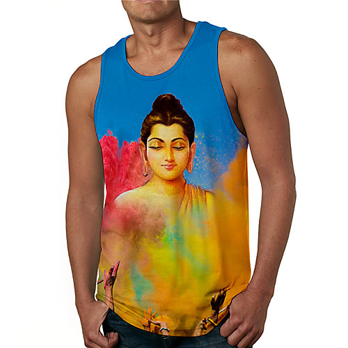 

Men's Tank Top Undershirt 3D Print Graphic Prints Buddha Print Sleeveless Daily Tops Casual Designer Big and Tall Blue