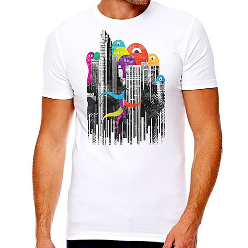

Men's Unisex Tee T shirt Hot Stamping Graphic Prints City Landscape Plus Size Print Short Sleeve Casual Tops Cotton Basic Designer Big and Tall White