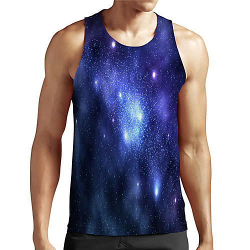

Men's Unisex Tank Top Undershirt 3D Print Galaxy Graphic Prints Plus Size Print Sleeveless Casual Tops Basic Designer Big and Tall Blue